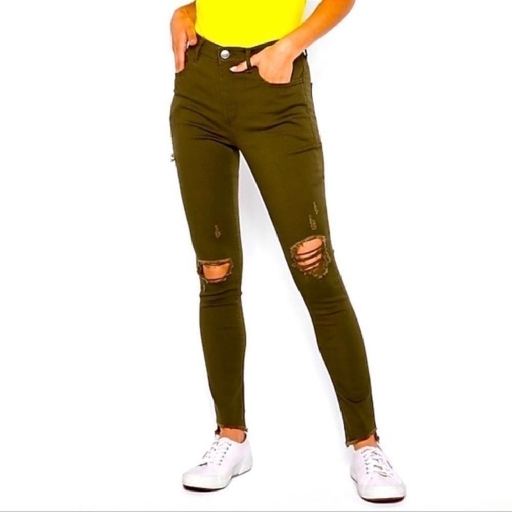 Express Distressed High Rise Olive Green Pants Size:‎ 6 SHORT